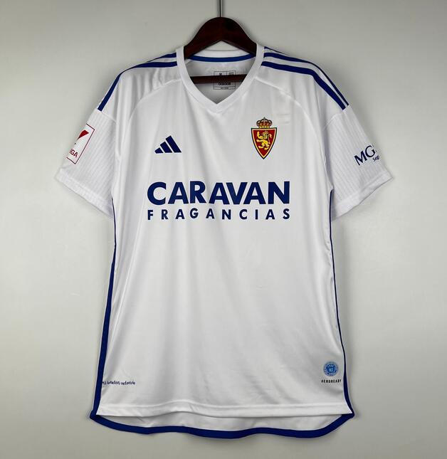 Cheap 2023 24 Real Zaragoza Home Soccer Jersey Shirt Real Zaragoza